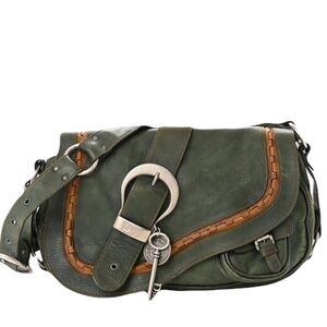 CHRISTIAN DIOR Calfskin Gaucho Double Saddle Bag Green